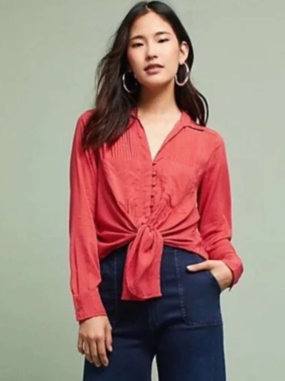 Anthropologie Maeve Matilda Polka Dot Red Top Large Red Preppy Casual